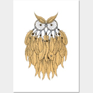 The yellow dream catcher owl Posters and Art